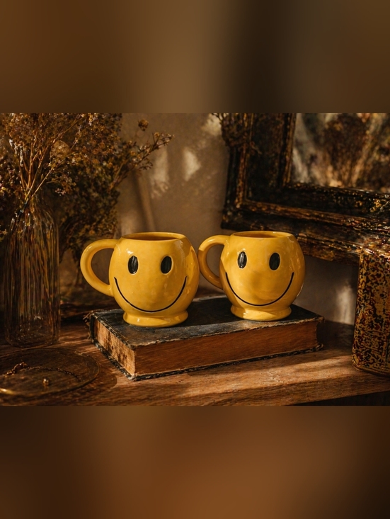 Mccoy Other - Vintage McCoy Smiley Face Mugs Set of 2 Yellow Ceramic Coffee Cups Retro 70s Kit